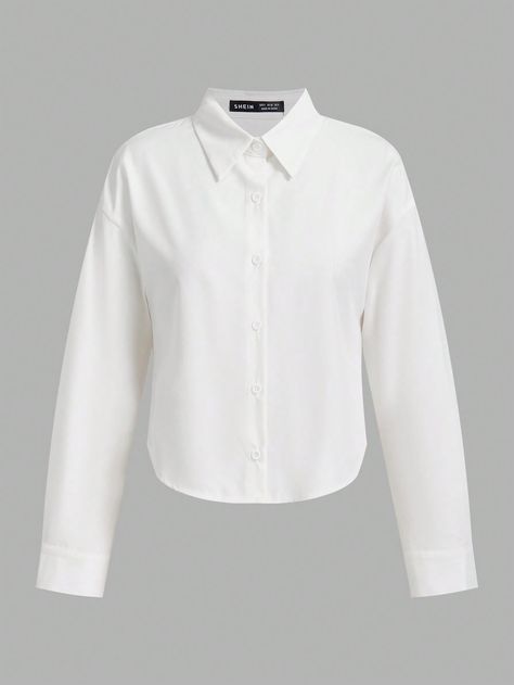 1pc Women's Solid Color Simple Daily Long Sleeve Blouse White Casual  Long Sleeve Woven Fabric Plain Shirt Non-Stretch  Women Clothing, size features are:Bust: ,Length: ,Sleeve Length: Roblox Clothes, Plain Blouse, Plain Shirt, Printed Sleeveless Top, Couple Matching, Elegant Dresses Long, Women Blouses, Plain Shirts, Black Party