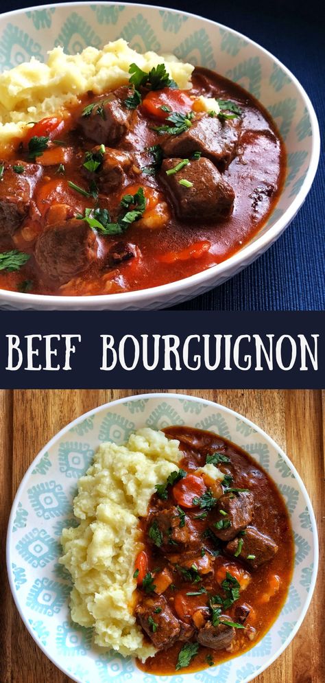 Meat Over Mashed Potatoes, Beef Stew And Mashed Potatoes, Bourguignon Beef, Thick Beef Stew, Rich Beef Stew, Beef Burgundy, Beef And Vegetables, Fluffy Mashed Potatoes, Homemade Mashed Potatoes