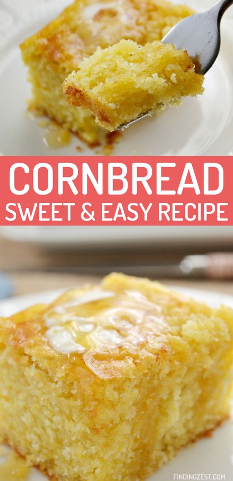 Cornbread Recipe Easy, Buttery Cornbread, Sweet Easy Recipes, Easy Cornbread Recipe, Best Cornbread Recipe, Cornbread Recipe Sweet, Cornbread Easy, Homemade Cornbread, Sweet Cornbread