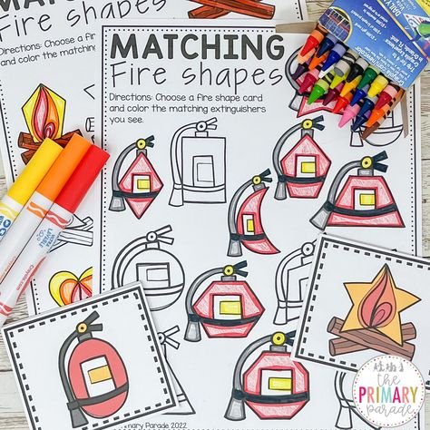 Fire Truck Shape Craft Preschool, Fire Safety Preschool Sensory Bin, Fire Safety Activities Preschool, Fire Safety Sensory Bin, Fire Safety Songs, Free Fire Safety Printables, Fire Safety Printables, Fire Safety Games, Truck Activities