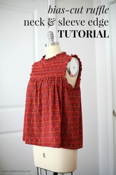 Sewing Trim On Clothes, High Neck Sewing Pattern, Sewing Top Ideas, Ruffle Shirt Pattern, Ruffle Dress Sewing Pattern, Ruffle Top Pattern, High Neck Pattern, Sewing Ruffles, Diy Ruffle