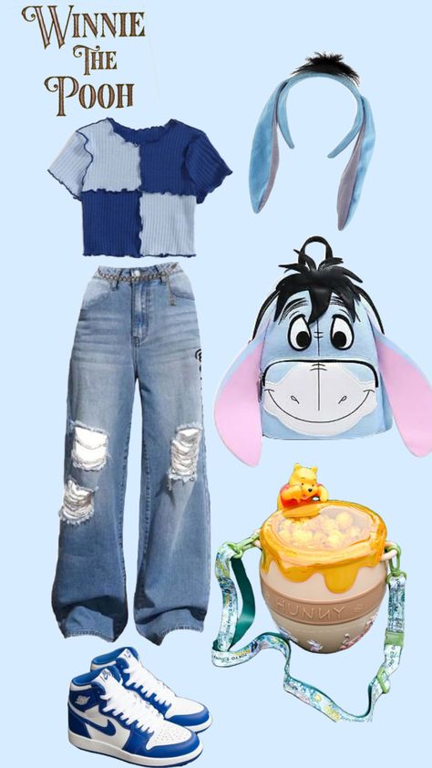 #outfitinspo #winniethepooh Disney Character Dress Up For School, Disney Bound Outfits Winter, Pooh Bear Characters, Eeyore Costume, Disney Bounding Outfits, Winnie The Pooh Outfit, Disney Characters Dress Up, Bounding Outfits, Street Fashion Inspiration