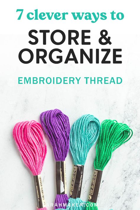 Cute and clever ways to store and organize embroidery floss and thread in bins, baskets, drawers, pin boards, binders, and more. Diy Embroidery Floss Storage, Diy Embroidery Floss Organizer, Embroidery Thread Bracelets, Embroidery Floss Storage, Floss Storage, Embroidery Floss Crafts, Diy Friendship Bracelet, Making Friendship Bracelets, Thread Organization