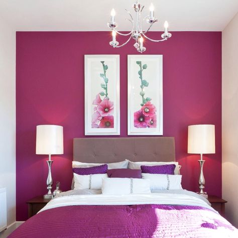 Purple Bedroom Design, Hot Pink Room, Hot Pink Bedrooms, Hot Pink Walls, Fancy Bedroom, Small Bedroom Remodel, Bedroom Color Combination, Purple Bedrooms, Purple Bedroom