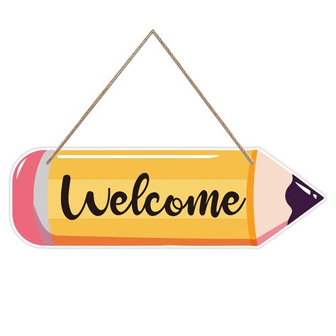 PRICES MAY VARY. SIZE: Welcome classroom sign size is 4" x 12" x 0.2", Also as an appreciation gift thank you gifts for teacher MATERIAL: Welcome sign for front door plaque made of quality PVC board,safe and harmless,not easy to damage,it can use for a long time. EASY TO HANG: First day of school welcome sign with a jute rope,easy to hanging on the door and any other place that you want to decorate. BRAUTIFUL AND COLORFUL DESIGNED: Welcome classroom decoration sign designed with bright colors, w Welcome Door Classroom, Classroom Welcome Boards, Welcome Sign For Classroom, Welcome Sign Classroom, Sign For Classroom, School Wall Art Ideas, Class Door Decorations, Welcome To Class, Sign For Front Door