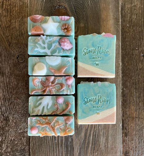 Ocean Shapes, Ocean Soap, Soap Design Ideas, Cold Process Soap Designs, Beach Soap, Diy Soap Bars, Handmade Soap Recipes, Fancy Soap, Soap Making Recipes