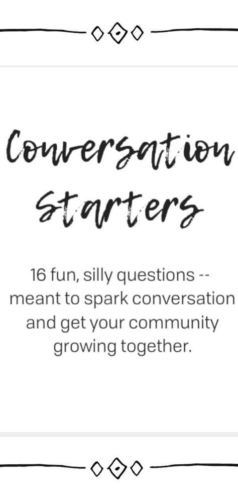 DIY conversation cards for dinner parties. These 16 conversation starters will help make your next dinner party a raving success! Grow your community around your table! Table Topics For Adults, Dinner Questions For Adults, Dinner Table Conversation Starters, Facebook Group Conversation Starters, Tea Party Conversation Starters, Conversation Games For Adults, Party Questions For Adults, Dinner Conversation Starters For Couples, Conversation Cards For Adults