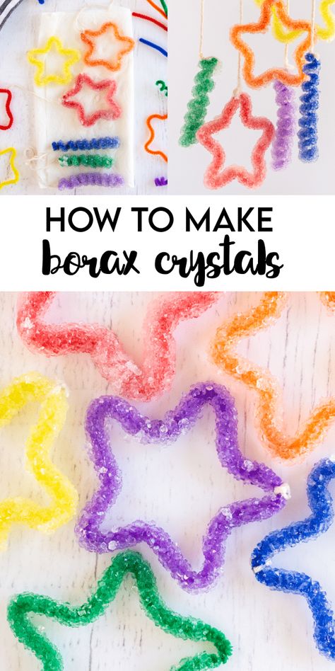 Growing Borax Crystals, Grow Crystals For Kids, Crystal Making For Kids, How To Make Borax Crystals, Diy Borax Crystals, What To Make With Pipe Cleaners, Non Messy Crafts For Kids, Pipe Cleaner Crystals, Messy Crafts For Kids