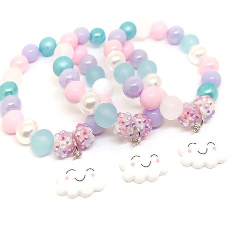 These adorable bracelets are the perfect favor for your little one's cloud themed party! Each bracelet features a resin cloud charm, resin rhinestone beads and an assortment of light pink, light blue, light purple and white 10mm acrylic beads strung with durable stretch floss cord. Each bracelet comes individually packaged in organza bags. Not quite what you are looking for? Request a custom order! I can match your bracelets to your other party decor. To be the first to know about new items, sal Celestial Party, Cloud Birthday, Cloud Party, Cloud Theme, Banquet Decorations, Bday Party Theme, 9th Birthday Parties, Birthday Bracelet, 10th Birthday Parties