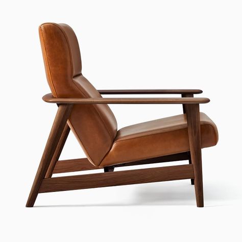 Mid-Century Show Wood High-Back Leather Chair | West Elm Mid Century Show Wood Chair, Wood And Leather Chair, Wood Leather Chair, Accent Chair In Living Room, Chairs In Living Room, Chair In Living Room, Scandinavian Chair, Mid Century Chairs, Modern Arm Chair