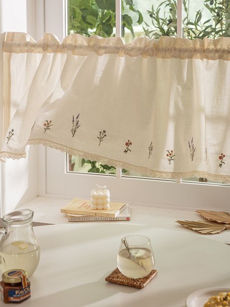 Editor's NotesThis cute flower curtain is perfect to use to create a warming atmosphere in your kitchen space. It also lets enough sunlight come through  creating a cozy space for more comfort. - Great to use in any season- Vintage design- Can use it with a curtain rod*Curtain rod not includedMeasurements (in.)- 55.91 in. x 13.78 in.Composition & CareMaterial: 100% Cotton [30D]- Do not use a dryer- Wash in cold water with neutral detergent- Laundry net use recommendedDesignby DECOVIEW Cortinas Country, Cafe Curtains Kitchen, Cottage Curtains, Half Curtains, Kitchen Window Curtains, Cute Curtains, Flower Curtain, Vintage Curtains, Kitchen Curtain