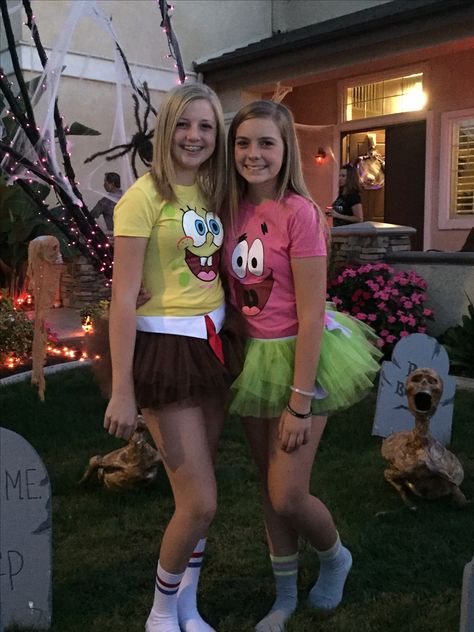 Sponge Bob and Patrick girls diy costumes 2 People Halloween Costumes, Spongebob And Patrick Costumes, 2 Person Halloween Costumes, Two Person Halloween Costumes, Spongebob Costume, Girl Duo, Halloween Costumes Teenage Girl, Spongebob And Patrick, Friend Costumes