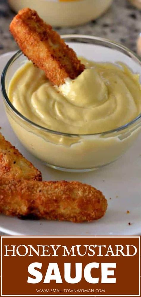 A delectable sauce that you can whip up in 2 minutes! Honey Mustard Sauce is so simple to make. Just mix all the ingredients together in a bowl for a creamy sauce for chicken, fish, sandwiches, and onion rings. The ways to serve this easy food recipe are endless! Honey Mustard Recipe, Honey Mustard Sauce Recipe, Creamy Sauce For Chicken, Honey Mustard Recipes, Honey Mustard Dipping Sauce, Sandwich Sauces, Mustard Dipping Sauce, Mustard Recipe, Homemade Sauce Recipes