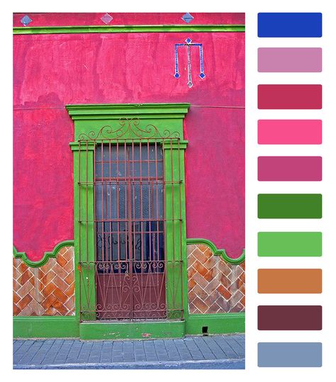 Colour palette inspired by Colores de Cholula Mexico Mexico City Color Palette, Mexican Color Palette Mexico, Cuban Color Palette, Color Palette Mexico, Mexico Color Palette, Mexican Color Scheme, Maximalist Color Palette, Mexican Color Palette, Mexican Style Kitchens