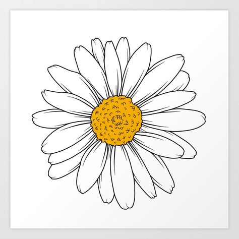 Simple Daisy Flower Art Print by jamieleemaher | Society6 Drawing Of Daisy Flowers, Daisy Images Flower, Daisies Drawing Simple, Daisy Flowers Drawings, Daisy Flower Drawing Simple, Simple Daisy Drawing, Daisy Drawing Simple, Drawing Of A Daisy, Daisy Flower Sketch