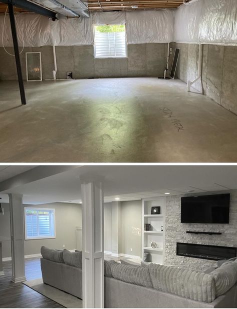 Pretty Basement Ideas, Room Inspo For Basement, Basement Redesign Ideas, Rough Finished Basement, Basement Remodel Apartment, Basement Wall Decorating Ideas, Block Basement Remodel, Finished Ranch Basement Ideas, Unfinished Basement Apartment