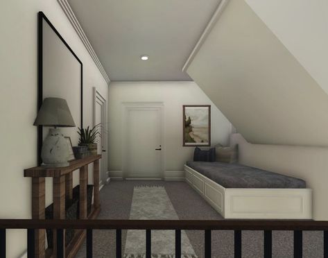 Bloxburg Modern Hallway, Mansion Interior Bloxburg, Bloxburg Window Seat, Bloxburg Nyc Apartment Interior, Earthy Bloxburg House, Bloxburg Inspo Interior, Bloxburg Luxury House, Realistic Bloxburg Interior, Bloxburg Realistic Living Room