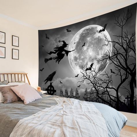 PRICES MAY VARY. Material: This halloween tapestry is made from polyester fabric, which is super soft, fadeless，light weight，waterproof, dries quickly, easy-care, machine washable, durable, lightweight and easy to hang or pack away for your indoor or outdoor use. Usage:This black crow and bat tapestry is great for wall hangings, Beach throws, office, restaurant, dinning area, picnic blankets, porch hangings, table cloths, bed Spreads, sofa covers, college dorm, photography background. Size: The tapestry size is 92.5W x 70.9L Inches (235cm x 180cm),We offer 4 size for you to choose for different usage scenarios. You can easily hang the tapestries up. Design: This spooky full moon print tapestry adopt HD digital printing, Don’t worry about fading, more clear, vivid colors, vibrant colorful d Bat Tapestry, Halloween Tapestry, Night Witches, Forest Tapestry, Full Moon Night, Holiday Wall Decor, Black Crow, Picnic Blankets, Table Cloths