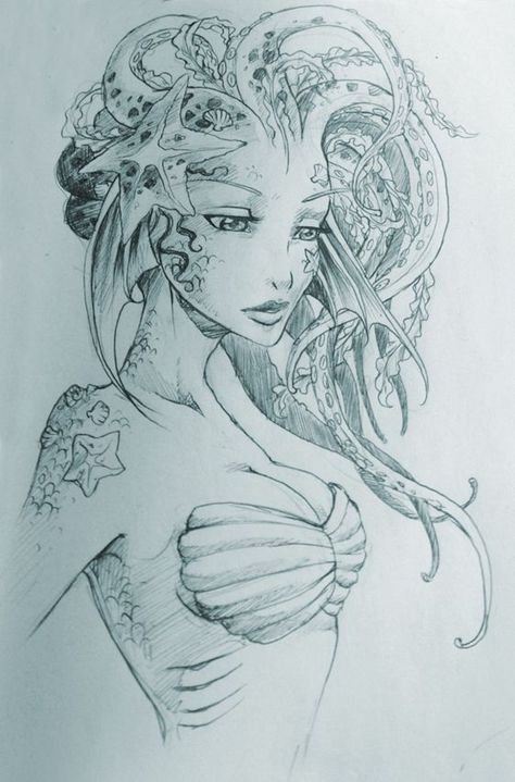 The Many Forms Of Mesmerizing Mermaid Art - Bored Art Art Du Croquis, Fesyen Rambut, Drawing Hair, Mermaid Drawings, Mermaid Tattoo, Mermaid Tattoos, Samurai Tattoo, Mermaids And Mermen, Mermaid Tails