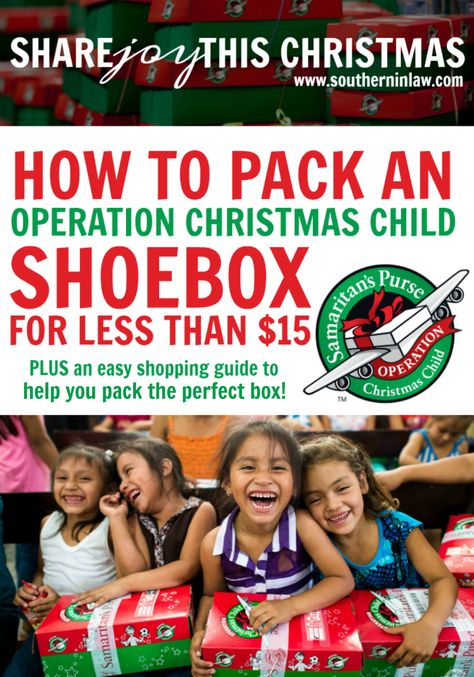 Learn How to Pack an Operation Christmas Child Shoebox for Less than $15 and get our easy shopping guide to help you pack the perfect gift box. Perfect for packing parties, this list will give you plenty of ideas and show you how everyone can share joy this Christmas - regardless of budget! Show Box Gift Ideas, Shoe Box Christmas Project, Shoe Box Ideas Samaritan's Purse, Shoebox Christmas Ideas, Christmas Shoebox Ideas Samaritan's Purse, Shoebox Gift Ideas, Samaritans Purse Shoebox Ideas, Show Box Ideas, Operation Christmas Child Packing Party