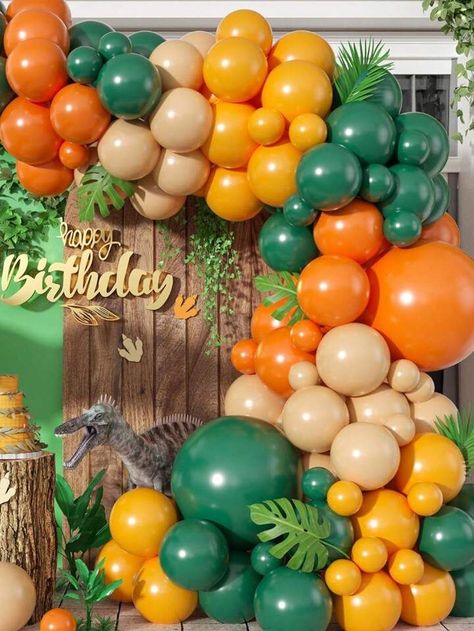 104pcs Matte Green Orange Yellow Balloons Arch Garland Kit,For Kids Boys Jungle Dinosaur Themed P... | SHEIN Lion King Balloon Arch, Lion King Balloons, Dinosaur Balloon Garland, Safari Balloon Garland, Jungle Dinosaur, Safari Theme Birthday Party, Dinosaur Themed Party, Jungle Theme Birthday Party, Jungle Safari Birthday