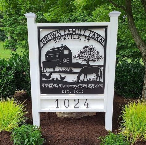 Metal Farm Signs, Farm Signs Entrance, Metal Ranch Sign, Custom Farm Signs, Driveway Sign, Driveway Entrance Landscaping, Metal Farm Sign, Farm Entrance, Ranch Sign