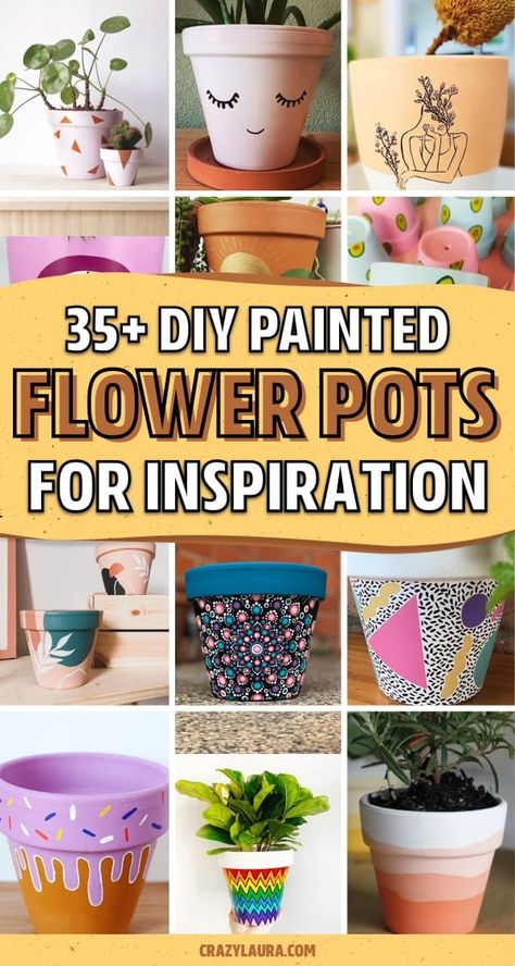 Whether you want to add some decoration to your terracotta pots or you want to transform your planters with a hand painted boho vibe… check out these awesome home DIY painted flower pot ideas for inspiration to make yours perfect! #paintedflowerpot #gardenideas #diy #gardenprojects Decorated Clay Pots Terra Cotta, Painting Clay Flower Pots, Pottery Painting Ideas Flower Pot, Diy Decorated Pots For Plants, Ideas For Terracotta Pots, Small Plant Pots Ideas, Diy Painting Clay Pots, Pottery Planter Painting Ideas, Paint A Terracotta Pot