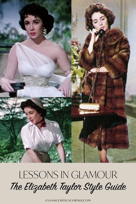 Classic Hollywood Style, Elizabeth Taylor Costume, Elizabeth Taylor Outfits, Golden Age Of Hollywood Dresses, Hollywood Glamour Outfit, Elizabeth Taylor Style, Richard Burton Elizabeth Taylor, Fashion Studies, 1950s Hollywood