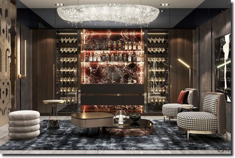 Home Bar Designs Luxury, Bar Room Design, Luxury Bar Design, Seoul Apartment, Bar Counter Design, Modern Home Bar, Wine Cellar Design, Modern Villa Design, Cellar Design