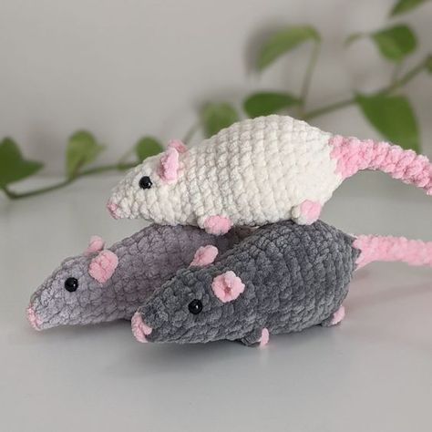 Crochet Rat Plushie | Handmade Soft Cuddly Rat Easy crochet toys #easycrochettoys #crochet #crochettoy #crochetpattern #crochetpatterns 5.266 Crochet Banana Pillow, Corchetes Ideas Animals, Crochet For Him Gifts For Him, Kawaii Crochet Plushies, Crochet Patterns Etsy, Crochet Rolly Polly, Rat Crochet Pattern Free, Matching Crochet Ideas, Fluffy Crochet Animals