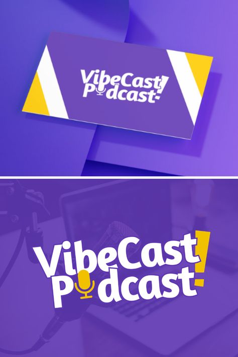 Introducing the "VibeCast Podcast" logo – a fresh and lively design that captures the essence of modern podcasting. With its bold typography and dynamic use of a microphone icon, this logo brings a vibrant energy to your podcast brand. The purple and yellow color scheme adds a timeless yet contemporary feel, making it perfect for engaging and memorable broadcasts. Podcast Logo Design, Microphone Icon, Podcast Logo, Yellow Colour Scheme, Bold Typography, Vibrant Energy, Purple And Yellow, Branding Materials, The Purple