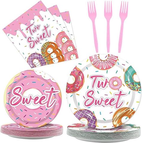 Donut Birthday Party Decorations, Sweet Letters, Donut Party Supplies, Donut Party Decorations, Donut Theme Party, Donut Birthday Party, Birthday Party Plates, Donut Design, Pink Party Favors