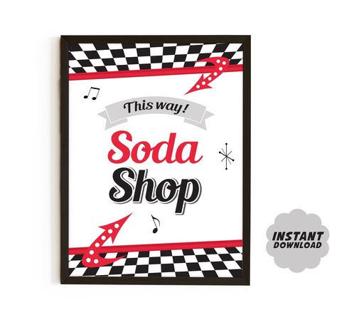 Soda Shop Party, 50s Sock Hop, Playful Fonts, Sock Hop Party, Diner Sign, 1950s Party, Soda Shop, Vintage Diner, Sock Hop