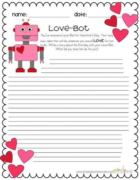 FREE Valentine's Day writing activity for your classroom Valentines Writing Prompts, Valentines Day Writing, Valentines Writing Activities, Valentine Writing, Valentines Writing, February Writing, February Activities, February Classroom, Second Grade Writing