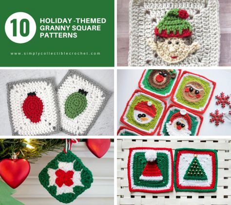 Xmas Granny Square, Holiday Granny Square Crochet, Granny Square Christmas Blanket, Crochet Christmas Granny Square Patterns, Crochet Christmas Squares, Christmas Granny Square Crochet Pattern, Christmas Crochet Granny Squares, Christmas Tree Granny Square, Crochet Christmas Granny Square