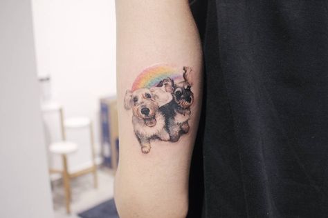 Bridge Tattoo, Tricep Tattoos, Pet Memorial Tattoo, Memorial Tattoo Designs, Dog Print Tattoo, Magnolia Tattoo, Patriotic Tattoos, Dog Memorial Tattoos, Rainbow Tattoos