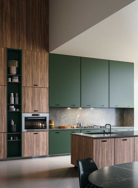 Green Kitchen Designs, Kitchens Ideas, Modern Kitchen Interiors, Kitchen Design Modern Small, Built In Ovens, Cozy Kitchen, Kitchen Room Design, Kitchen Trends, Design Del Prodotto