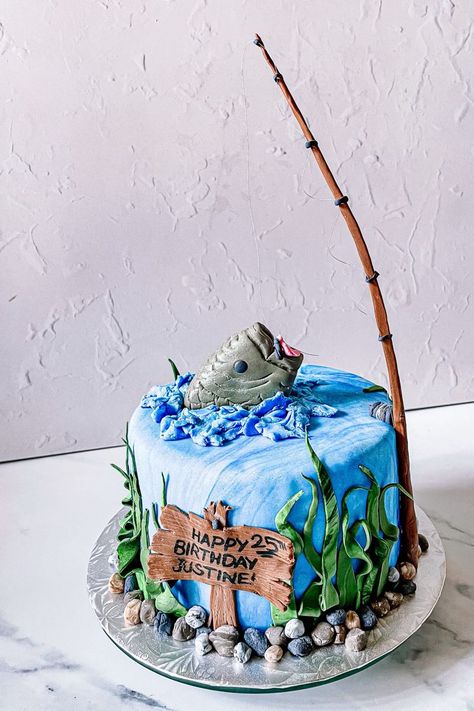 Fishing Theme Cakes For Men, Gone Fishing Cakes For Men, Gone Fishing Birthday Cake, Fishing Themed Cakes, Fishing Cakes For Men Fisherman, Fishing Themed Birthday Cake, Fish Cakes Birthday, Fishing Cakes For Men Birthdays, Fish Cake Ideas