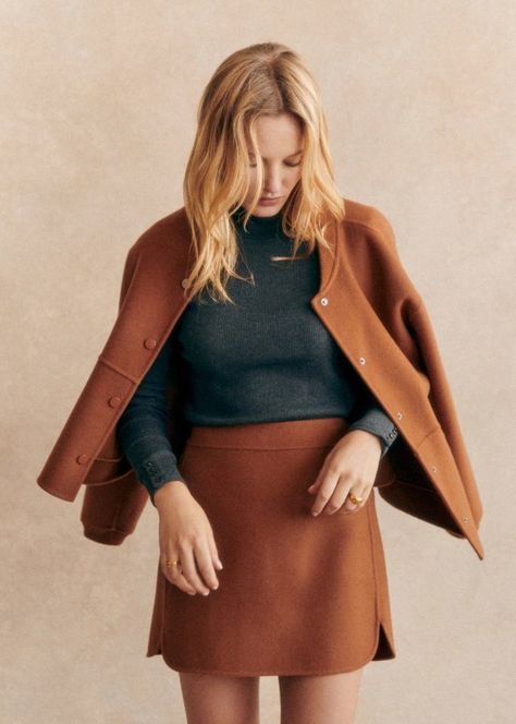 Tania Skirt - Caramel - Wool - Sézane Sezane Skirt, Blazer And Skirt, Short Denim, Hair Clothes, Work Wardrobe, New Wardrobe, Sewing Inspiration, Parisian Style, Wool Coat