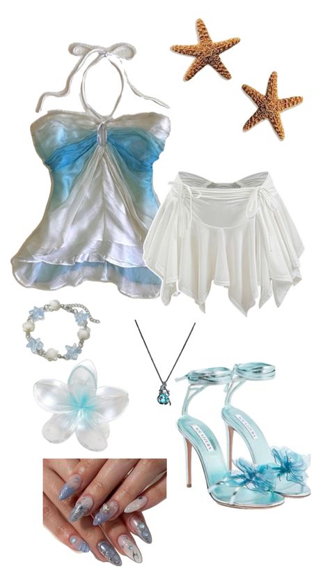 #mermaidcore #mermaid #cute #outfit #pretty #blue #beach #beachy Mermaid Core Outfit, Beach Aesthetic Outfits, Siren Costume, Mermaid Halloween Costumes, Mermaid Core, Beachy Outfits, Mermaid Halloween, Mermaid Outfit, Outfit Cute