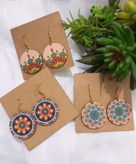 Wooden Circle Painted Earrings Natural Wood Fish Hook Earrings Artistic Round Charm Earrings Dangle Bohemian Earrings Accessories. - Etsy Croatia Mandala Jewelry, Wooden Circle, Wood Fish, Mandala Artwork, Painted Earrings, Hand Painted Jewelry, Dot Art Painting, Earrings Accessories, Fish Hook Earrings