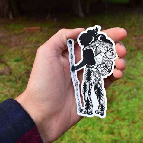 Hiker Girl Sticker Hiker Girl, Color Stickers, Tattoo Nature, Hiking Tattoo, Outline Tattoo, Simple Artwork, Outdoors Tattoo, Nature Stickers, Outdoor Stickers