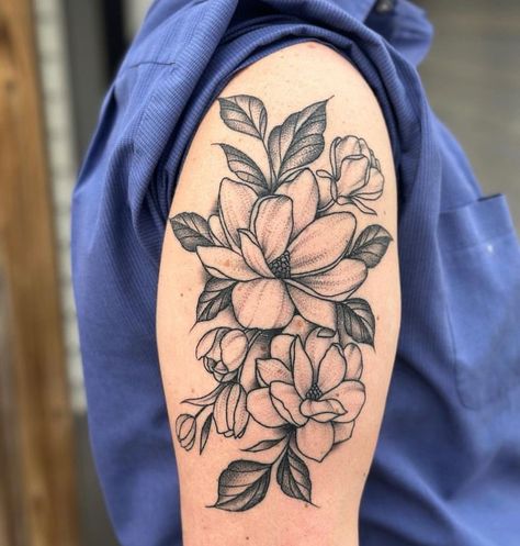 Magnolia Drawing Tattoo, Southern Magnolia Tattoo, Magnolia Tattoo Sleeve, Magnolia Branch Tattoo, Magnolia Tree Tattoo, Magnolia Tattoo Design, Magnolia Tattoos, Magnolia Flower Tattoo, Grabby Hands