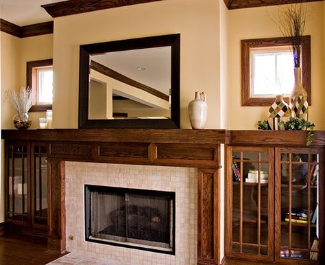 Craftsman Fireplace Mantels, Interior Design For Kitchen, Fireplace Updates, Cabinets Fireplace, Craftsman Style Fireplace, Paneled Room, Cabin Colors, Craftsman Houses, Small Craftsman