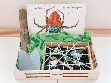 Eyfs Story Baskets, Book Baskets For Classroom, Story Baskets For Preschool, Spider Sensory, Story Baskets, Preschool Language Arts, The Itsy Bitsy Spider, The Very Busy Spider, Daycare Themes