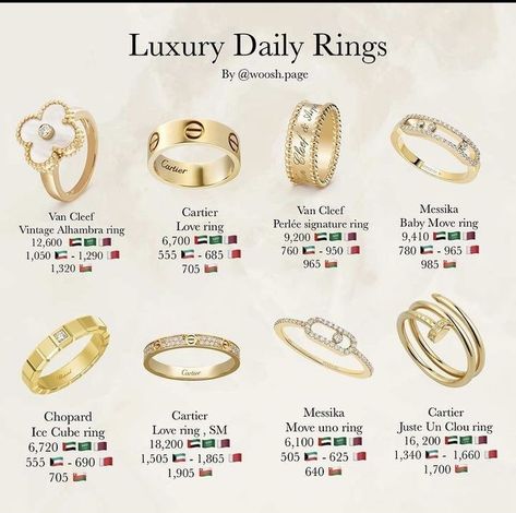 Luxury Daily Ring Guides | Ring Guide for Women | Ring ideas | Jewelry Expensive Looking Jewelry, Must Have Jewelry Pieces, Cartier Love Ring With Engagement Ring, Van Cleef Ring, Cartier Engagement Ring, Cartier Love Ring, Jewelry Knowledge, Expensive Jewelry Luxury, Luxe Jewelry