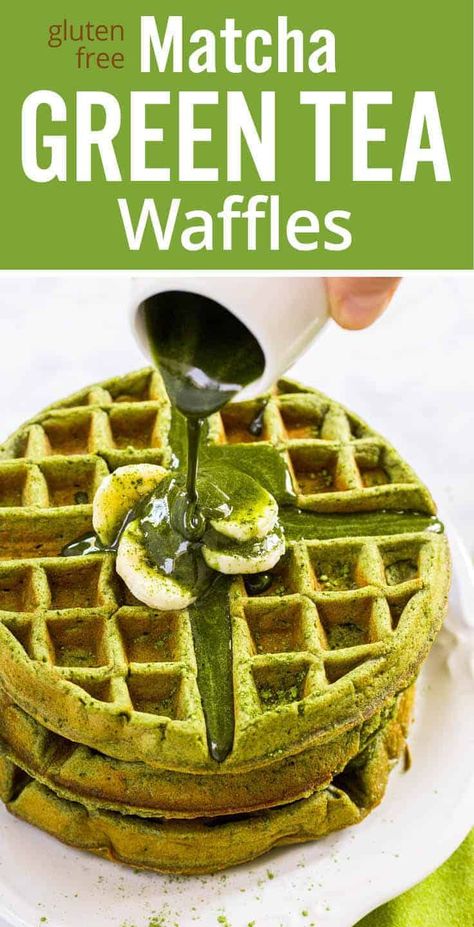 Match Waffles. Learn how to make nutrient-rich matcha green tea waffles full of clean ingredients you can feel good about; topped with a homemade vibrant matcha tea agave syrup. #matcha #greenteawaffles #matchagreentea via @platingpixels Matcha Waffles, Matcha Green Tea Recipes, Green Tea Recipes, Waffle Recipe, Matcha Recipe, Dessert Aux Fruits, Matcha Green Tea Powder, Green Tea Powder, Tea Powder