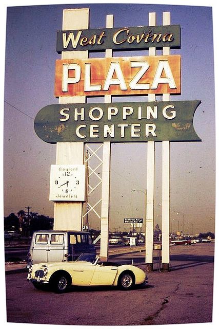 West Covina PLAZA Shopping Center sign, 1964 by A Box of Pictures, via Flickr Googie Architecture, San Gabriel Valley, Crazy Ex Girlfriends, Center Signs, Vintage Neon Signs, California History, Afternoon Sun, West Covina, Vintage Los Angeles