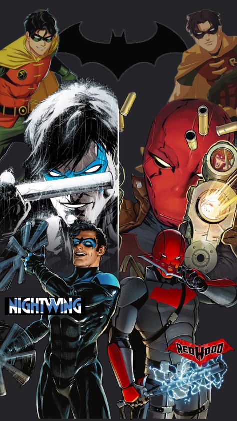 The boys #nightwing #redhood #robindc #dickgrayson #jasontodd Red Hood And Nightwing, Nightwing And Red Hood, Nightwing Wallpaper, Red Hood Wallpaper, Batman Wall Art, Batman Wall, Robin Dc, Raven King, Anime Fanfiction