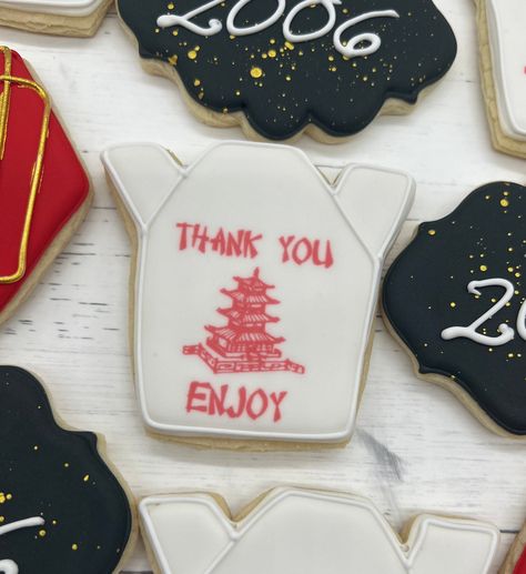 Hibachi Cookies Decorated, Hibachi Birthday Party Favors, Hibachi Party Ideas At Home, Chinese Birthday Party Ideas, Hibachi Theme Birthday Party, Hibachi Party Decor, Japanese Birthday Party Ideas, Chan Li, Asian Party Decorations